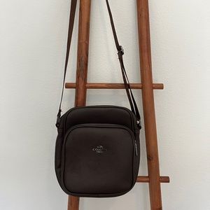 COACH Leather Flight Messenger Bag in Dark Brown / Burgundy